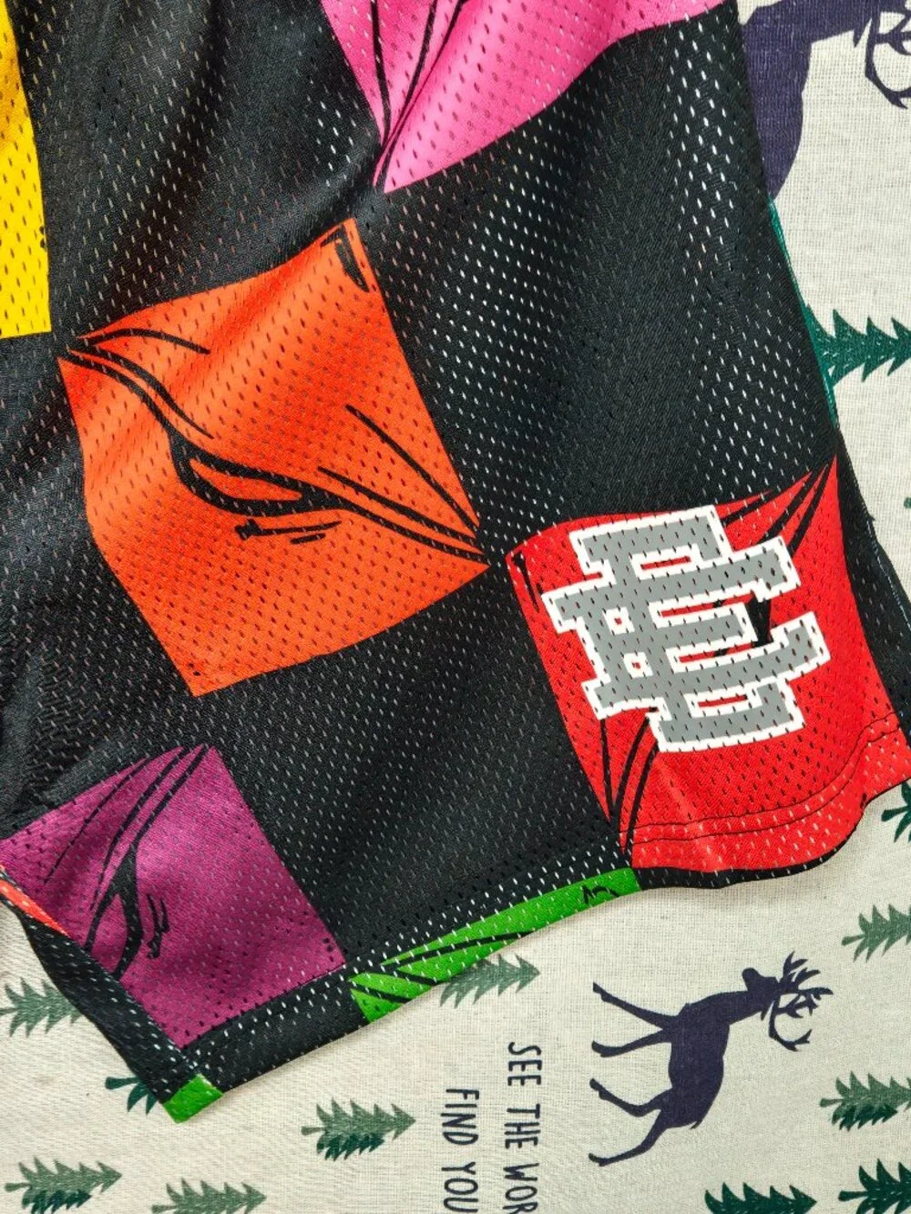 Colorblock Mesh Men’s Shorts with Multicolor Patchwork